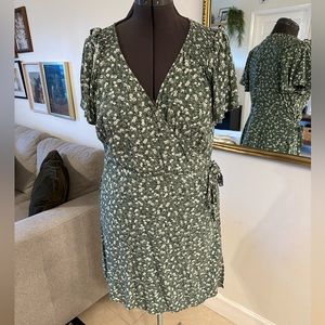 Green Floral Wrap Dress